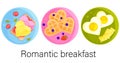 vector illustration set romantic breakfasts, valentines day, food illustration