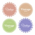 Vector illustration set of round floral vintage frames in pastel colors with place for text on white background. Royalty Free Stock Photo