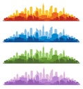 Vector illustration set set with urban cityscapes of multiple colors on white background