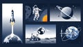 Space Exploration Vector Set Astronaut, Rocket, Planets, Rover Royalty Free Stock Photo