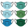 vector illustration of a set of simple, different types of medical or surgical face masks Royalty Free Stock Photo