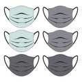 vector illustration of a set of simple, different types of medical or surgical face masks Royalty Free Stock Photo