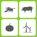 Vector Illustration Set Of Simple Farm and Garden Icons. Elements Combine, Pig, Pumpkin, wind power