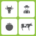 Vector Illustration Set Of Simple Farm and Garden Icons. Elements Cow, Farmer, Tomato,