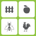 Vector Illustration Set Of Simple Farm and Garden Icons. Elements Fence, Apple, Fly,