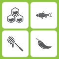 Vector Illustration Set Of Simple Farm and Garden Icons. Elements honeycomb, fish, Honey, Pepper Royalty Free Stock Photo