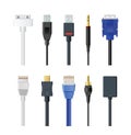 Vector illustration set of socket, cable, plug and wire, computer, audio, usb, hdmi, network and electric other Royalty Free Stock Photo