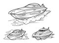 Vector Illustration, Set Illustration of Speed Boats, lineart