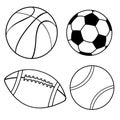 Vector illustration set of sport balls doodles on a white background. Royalty Free Stock Photo