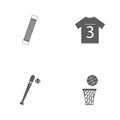 Vector illustration set sport icons. Elements basketball basket and ball, bit and ball, sports shirt and shoulder expander icon