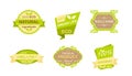 Vector illustration set of stickers and badges for natural organic food, farm fresh products, vegan restaurant, food Royalty Free Stock Photo