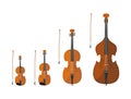 Set of string instruments playing by bowing the strings