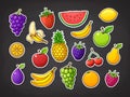 Vector illustration set of summer fruits. Strawberry, cherry, watermelon, apple, banana, orange, lemon, pineapple