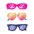 Vector illustration of a set of sunglasses in different shapes and colors isolated on a white background Royalty Free Stock Photo