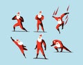 Vector illustration set of Superhero Santa Claus actions, different poses.
