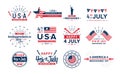 Vector illustration set of 4th of July icons, United Stated independence day greeting. Elements for greeting cards