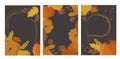 Vector illustration - set of thanksgiving cards. cards with hand drawn pumpkina nd autumn leaves. Royalty Free Stock Photo