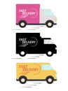 Vector illustration set of three different delivery trucks on a white background. ikons, isolates. transport.