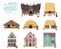 Vector illustration Set 4 of Traditional Houses of the World in cartoon style isolated on white background Royalty Free Stock Photo