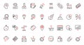 Vector illustration set of trendy red black thin line business management and digital marketing icons.