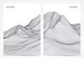 Vector illustration: Set of two poster layout with wireframe mountains landscape