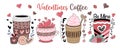 Vector illustration set valentine coffee Designed on a white background for Valentine\'s Day theme decoration Royalty Free Stock Photo