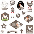 Vector Illustration. Set of Vector Labels: Free Range Chicken