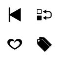 Vector illustration set web icons. Elements tags, heart, inversion sign and previous icon