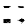 Vector illustration set web icons. Elements wind and rain cloud, photo camera, bread and cup of coffee icon