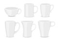 Vector illustration set of whitr cups different shaps and typs on white background in flat style.