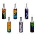 vector illustration, set of wine bottles with colorful watercolor labels, wine industry banner Royalty Free Stock Photo