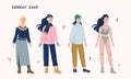 Vector illustration set of a woman and collection of winter warm clothing. Royalty Free Stock Photo