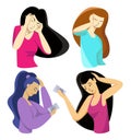 Vector illustration with set of women who have headache
