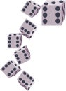 Vector Illustration of seven white playing dice with a number six