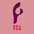 Vector illustration sex toy and `girl power` text. G-spot, anal and clitoris stimulation. Female vibrator icon on