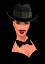 Vector illustration: gangster girl in a man's suit with a mustache.
