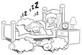 Sheep fall asleep on the bed of a sleeping man Royalty Free Stock Photo