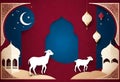 a vector illustration of sheeps and crescent moon with a blue starry background Royalty Free Stock Photo