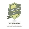 Vector illustration of a shield logo wrapped in a ribbon. Suitable for military tactical team logos