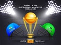 Vector illustration of shiny golden champion trophy with competitive teams India and Pakistan.