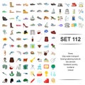 Vector illustration of shoes, ship, water, transport, sewing tailoring tool kit sea animal scotland country school icon