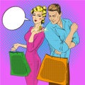 Vector illustration of shopping couple talking to each other