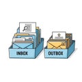 Illustration of inbox and outbox with documents and envelopes for email management Royalty Free Stock Photo