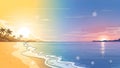Beach Sunset Sunrise Vector Illustration, Tropical Paradise Royalty Free Stock Photo