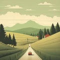 Cheerful Country Road Illustration In The Style Of Alessandro Gottardo