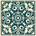 Ornate Style Tile With Dark Teal And Beige Design