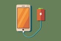 A vector illustration showing a cell phone plugged into a charger, Vector with charging phone concept, Simple and minimalist flat