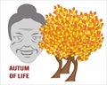 Elder Woman Beside Three Autumn Trees