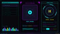 Dark mode futuristic audio player interface with neon visualizer and spectral scanner Royalty Free Stock Photo