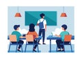 Modern Classroom with Students and Teacher Illustration Royalty Free Stock Photo